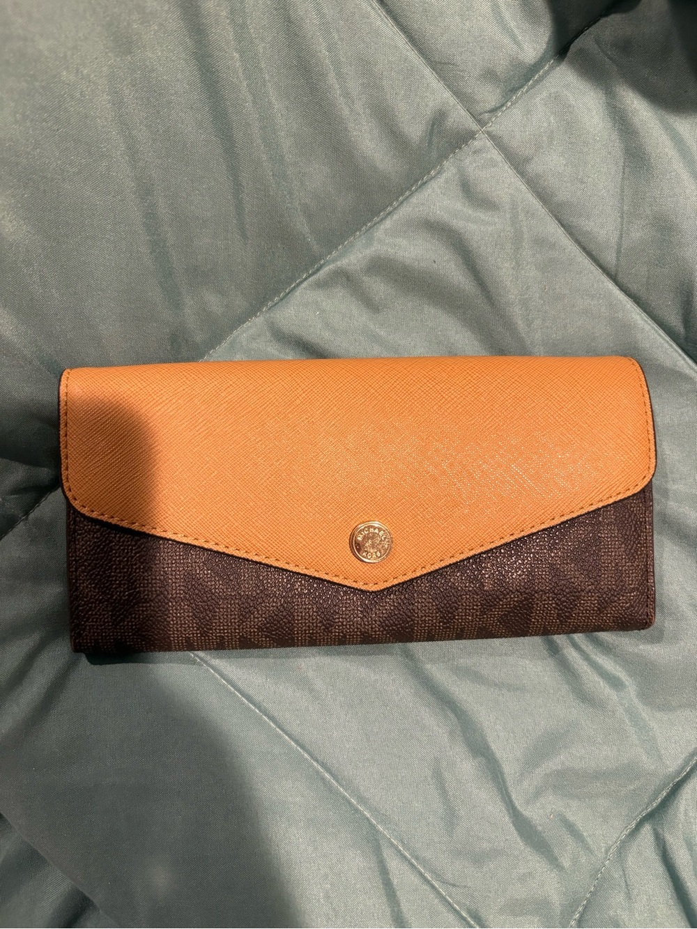 Michael Kors Orange and Brown Continental Clutch Wallet